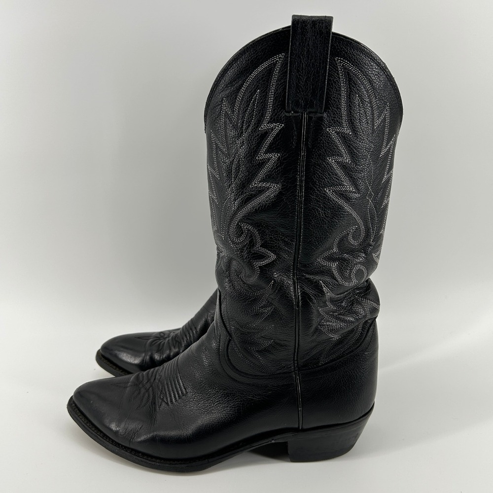 Vintage Dan Post 110J Milwaukee Black Leather Western Cowboy Boots Men 9 EW